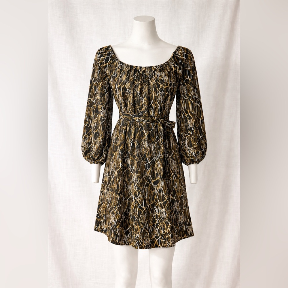 DVF Diane von Furstenberg 100% Silk Abstract Scribble Mini Dress Size 2 Belted